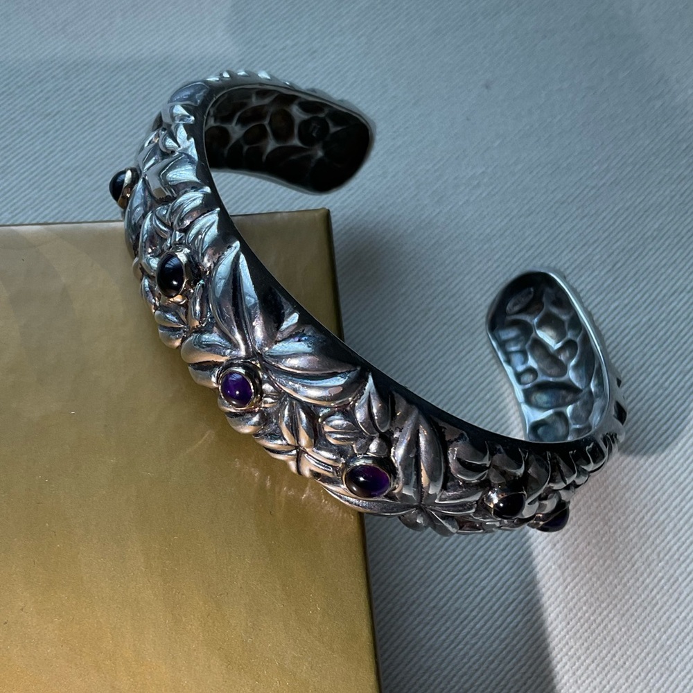 Vintage Bill Blass Sterling Silver with Amethyst Set in 18k Gold Cuff Bracelet